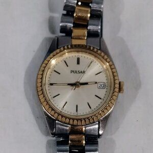 Vintage Pulsar by Seiko Two-Tone Watch V782-X200 Fluted Bezel Date